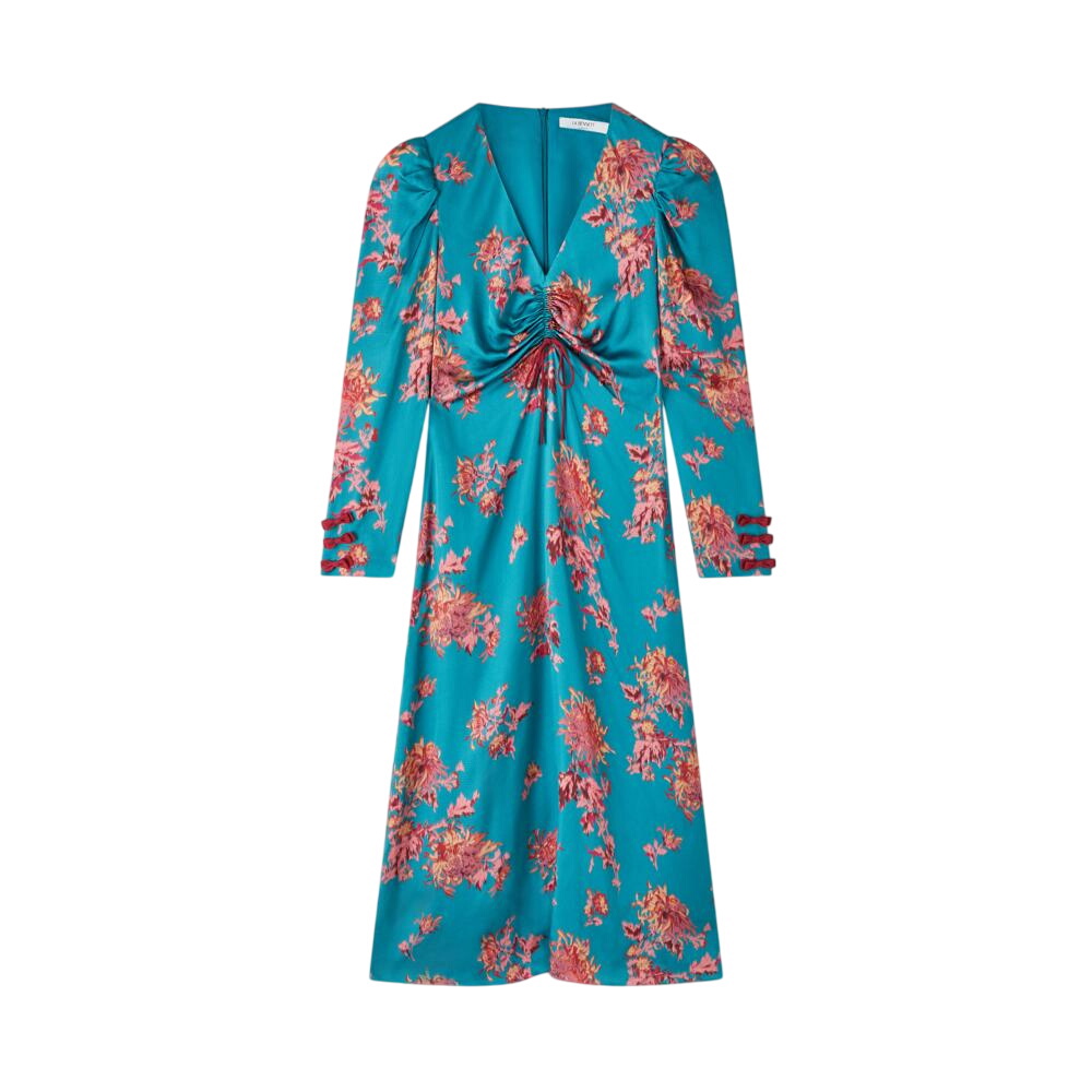 L.K. Bennett Celeste Teal Blue Floral Satin Dress
